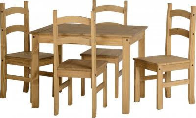Budget Mexican Dining Table and 4 Chairs in Distressed Waxed Pine