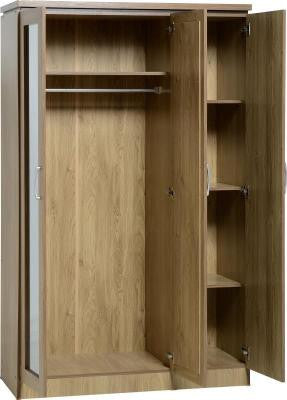 Charles 3 Door All Hanging Wardrobe in Oak Effect Veneer with Walnut Trim.