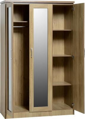 Charles 3 Door All Hanging Wardrobe in Oak Effect Veneer with Walnut Trim.