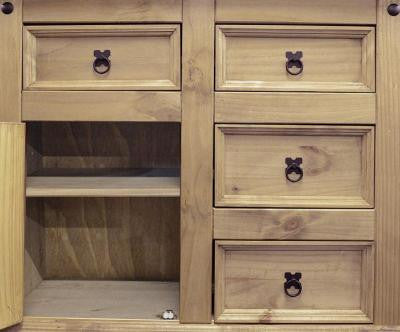 Corona 1 Door 4 Drawer Sideboard in Distressed Waxed Pine.