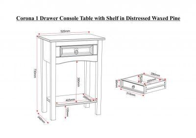 Corona 1 Drawer Console Table with Shelf in Distressed Waxed Pine