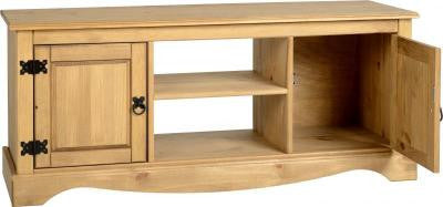 Corona 2 Door 1 Shelf Flat Screen TV Unit in Distressed Waxed Pine.