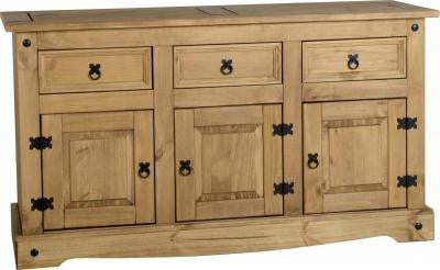 Corona 3 Door 3 Drawer Sideboard in Distressed Waxed Pine