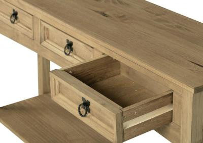 Corona 3 Drawer Console Table with Shelf in Distressed Waxed Pine