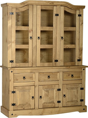 Corona 4'6" Buffet Hutch in Distressed Waxed Pine/Clear Glass