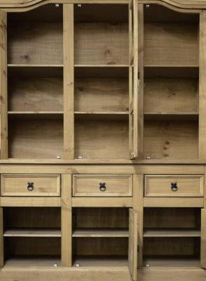 Corona 4'6" Buffet Hutch in Distressed Waxed Pine/Clear Glass