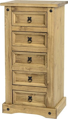 Corona 5 Drawer Narrow Chest in Distressed Waxed Pine