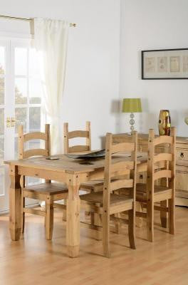 Corona 5' Dining Table and 4 Chairs in Distressed Waxed Pine