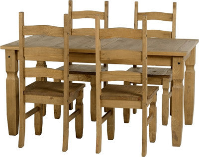 Corona 5' Dining Table and 4 Chairs in Distressed Waxed Pine
