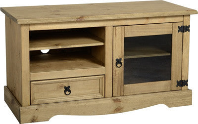 Corona Entertainment Unit in Distressed Waxed Pine/Glass