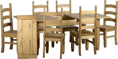 Corona Extending Dining Table and 6 Chairs in Distressed Waxed Pine