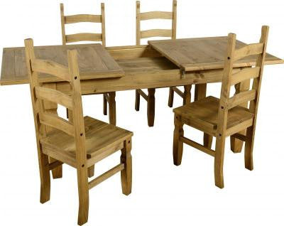 Corona Extending Dining Table and 4 Chairs in Distressed Waxed Pine