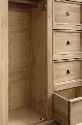 Corona 1 Door 4 Drawer Low Wardrobe in Distressed Waxed Pine
