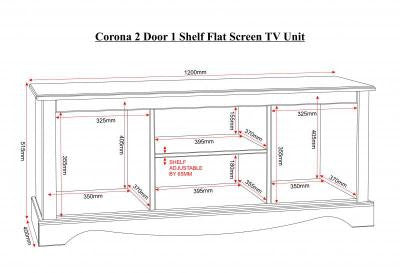 Corona 2 Door 1 Shelf Flat Screen TV Unit in Distressed Waxed Pine.