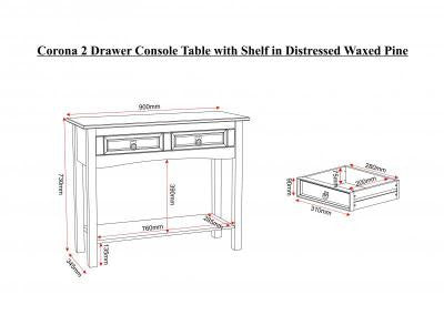 Corona 2 Drawer Console Table with Shelf in Distressed Waxed Pine