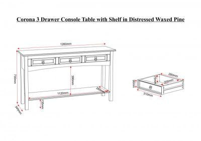 Corona 3 Drawer Console Table with Shelf in Distressed Waxed Pine
