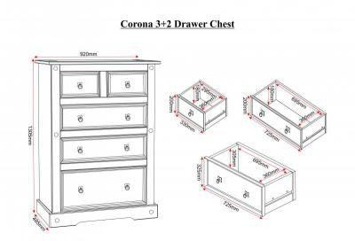 Corona 3+2 Chest of Drawers in Distressed Waxed Pine.