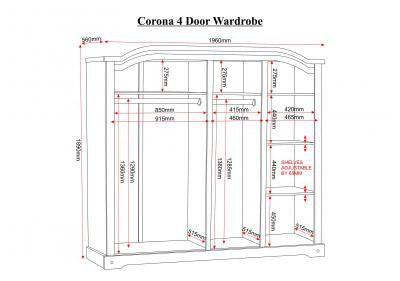 Corona 4 Door Wardrobe in Distressed Waxed Pine.