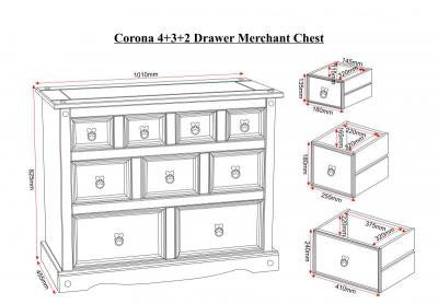 Corona 4+3+2 Drawer Merchants Chest in Distressed Waxed Pine.