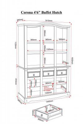 Corona 4'6" Buffet Hutch in Distressed Waxed Pine/Clear Glass