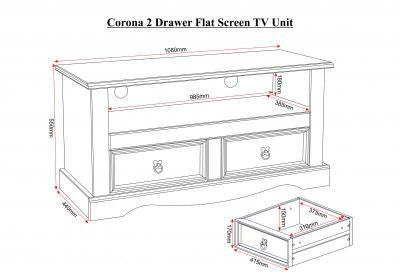 Corona 2 Drawer Flat Screen TV Unit in Distressed Waxed Pine.
