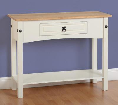 Corona 1 Drawer Console Table with Shelf in Cream/Distressed Waxed Pine