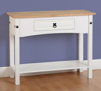 Corona 1 Drawer Console Table with Shelf in White/Distressed Waxed Pine