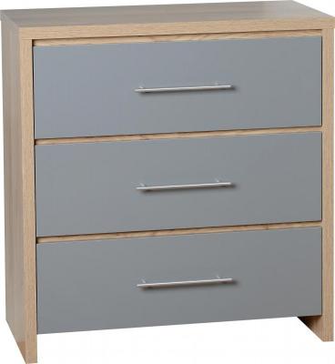 Seville 3 Drawer Chest in Light Oak Effect Veneer/Grey  High Gloss