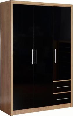 Seville 3 Door 2 Drawer Wardrobe in Light Oak Effect Veneer/Black High Gloss