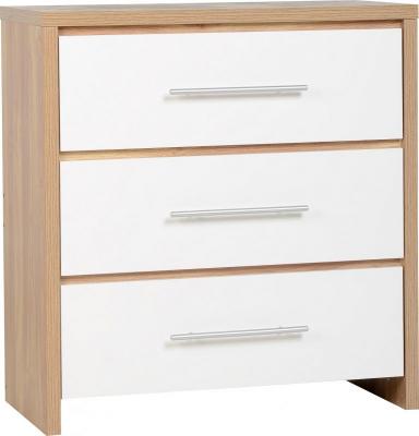 Seville 3 Drawer Chest in Light Oak Effect Veneer/White  High Gloss