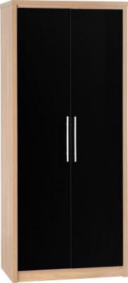 Seville 2 Door Wardrobe in Light Oak Effect Veneer/Black High Gloss