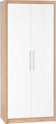 Seville 2 Door Wardrobe in Light Oak Effect Veneer/White High Gloss