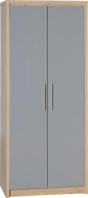 Seville 2 Door Wardrobe in Light Oak Effect Veneer/Grey High Gloss