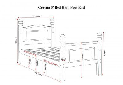 Corona 3' Bed High Foot End in Distressed Waxed Pine