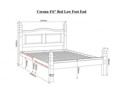 Corona 4'6" Woooden Bed Low Foot End in Distressed Waxed Pine.