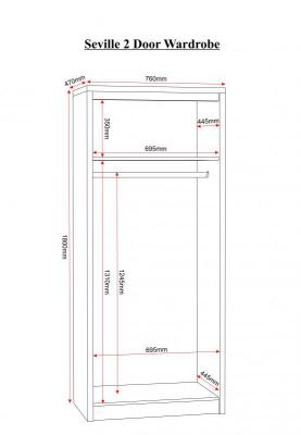 Seville 2 Door Wardrobe in Light Oak Effect Veneer/White High Gloss