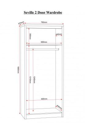 Seville 2 Door Wardrobe in Light Oak Effect Veneer/Black High Gloss