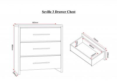 Seville 3 Drawer Chest in Light Oak Effect Veneer/Black High Gloss