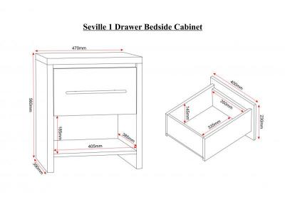 Seville 1 Drawer Bedside Cabinet in Light Oak Effect Veneer/Black  High Gloss