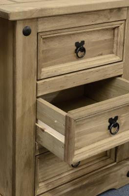 Corona 3 Drawer Bedside Chest in Distressed Waxed Pine.