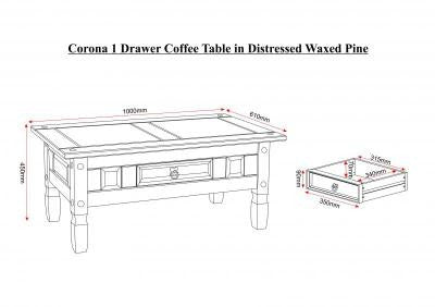 Corona 1 Drawer Coffee Table in White/Distressed Waxed Pine.