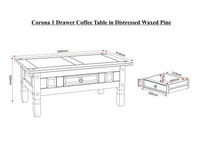 Corona 1 Drawer Coffee Table in Cream/Distressed Waxed Pine.