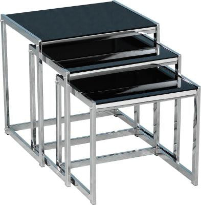 Hanley Nest of Tables in Black Glass/Chrome